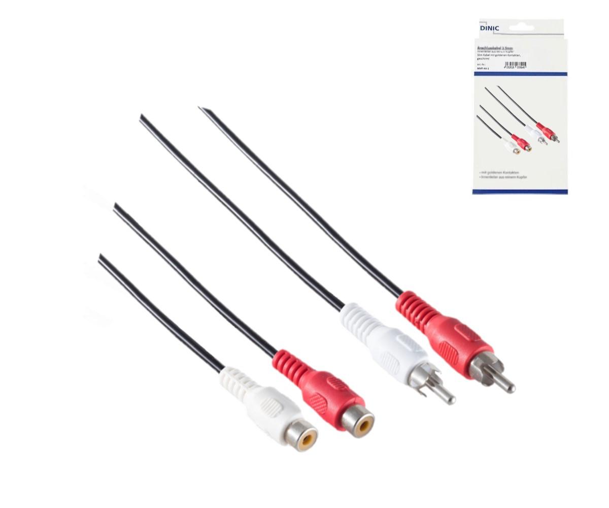 Audio/Videokabel 2x Cinch Stecker auf Buchse, 2,5m, schwarz