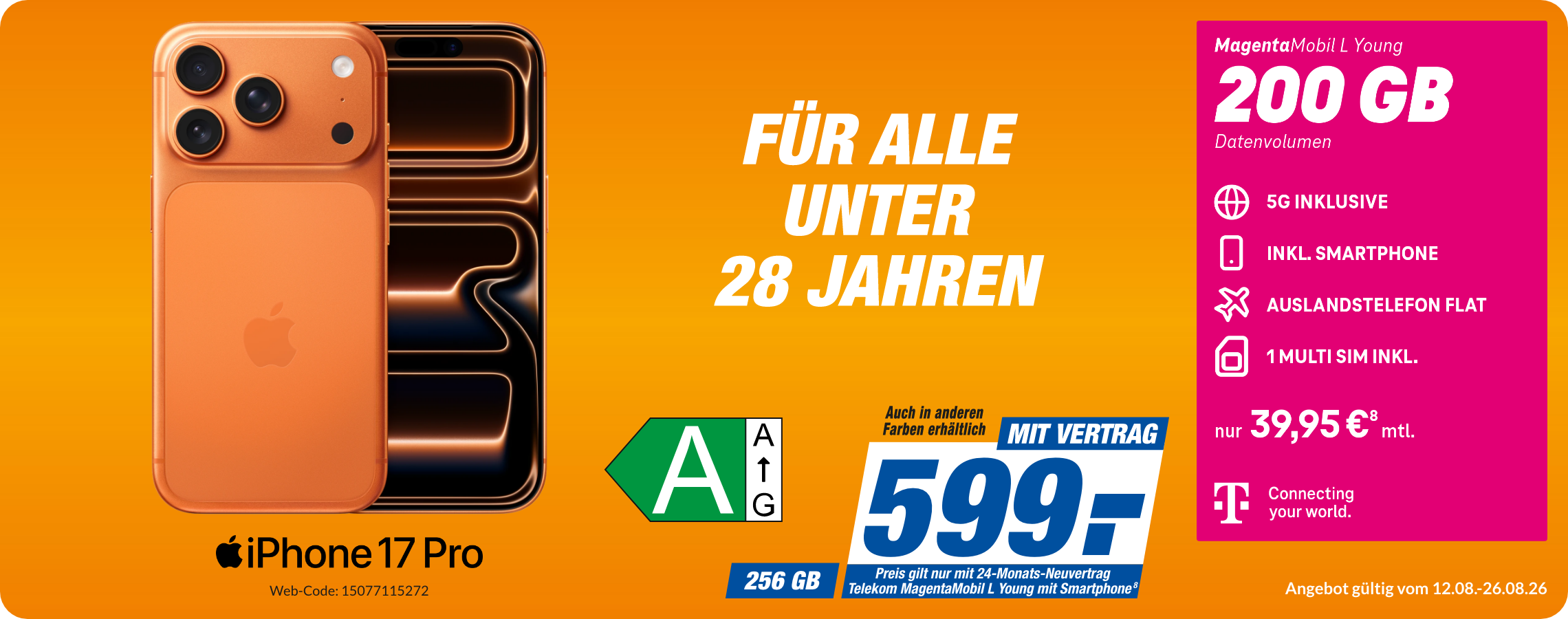 iPhone 17 Pro mit Magenta Mobil L Young für 599€!