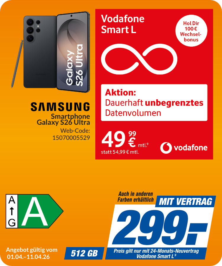 Galaxy S26 Ultra mit Smart L für 299€!