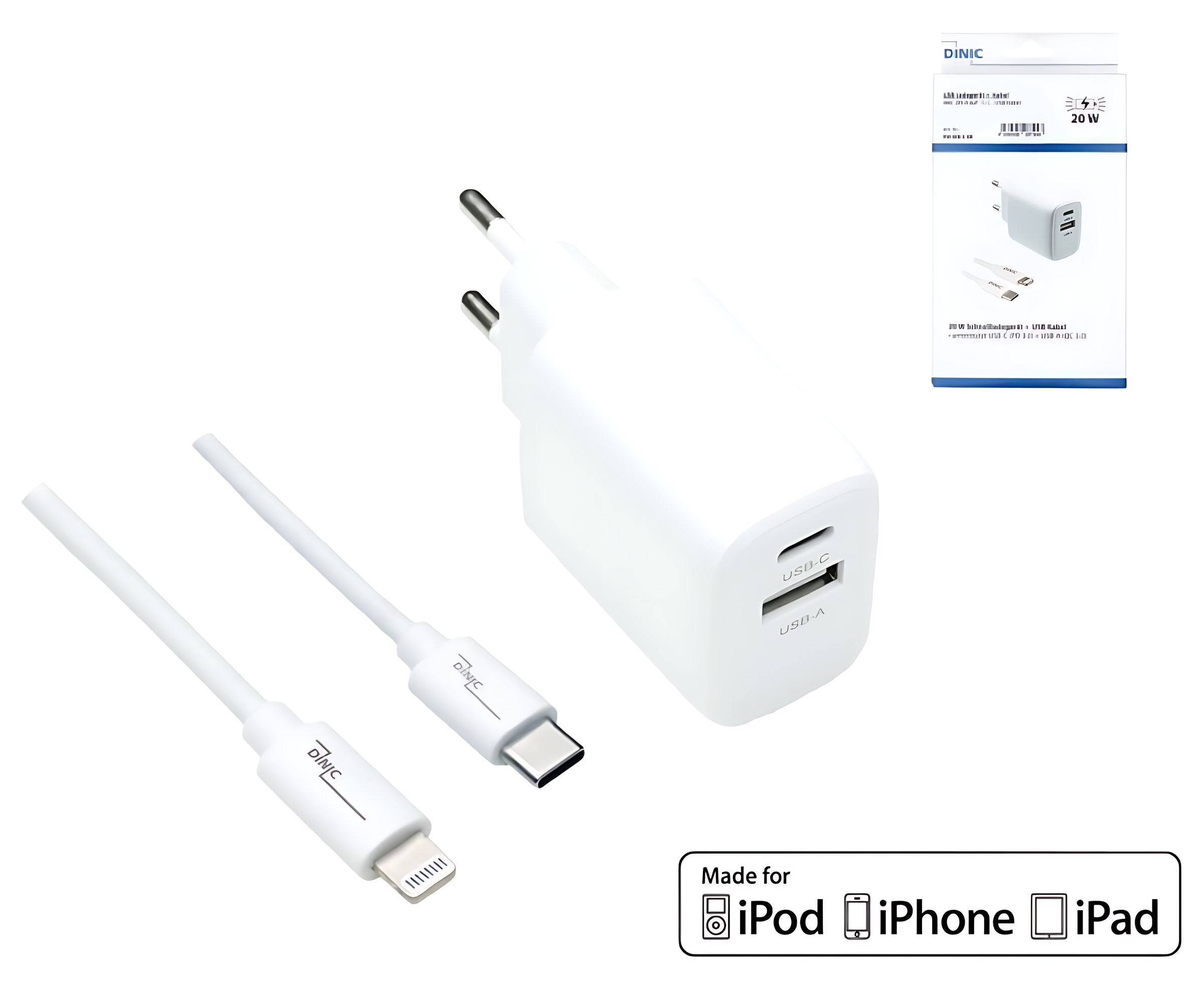 20W USB C+A Schnellladegerät inkl. USB-C auf Lightningkabel, weiß