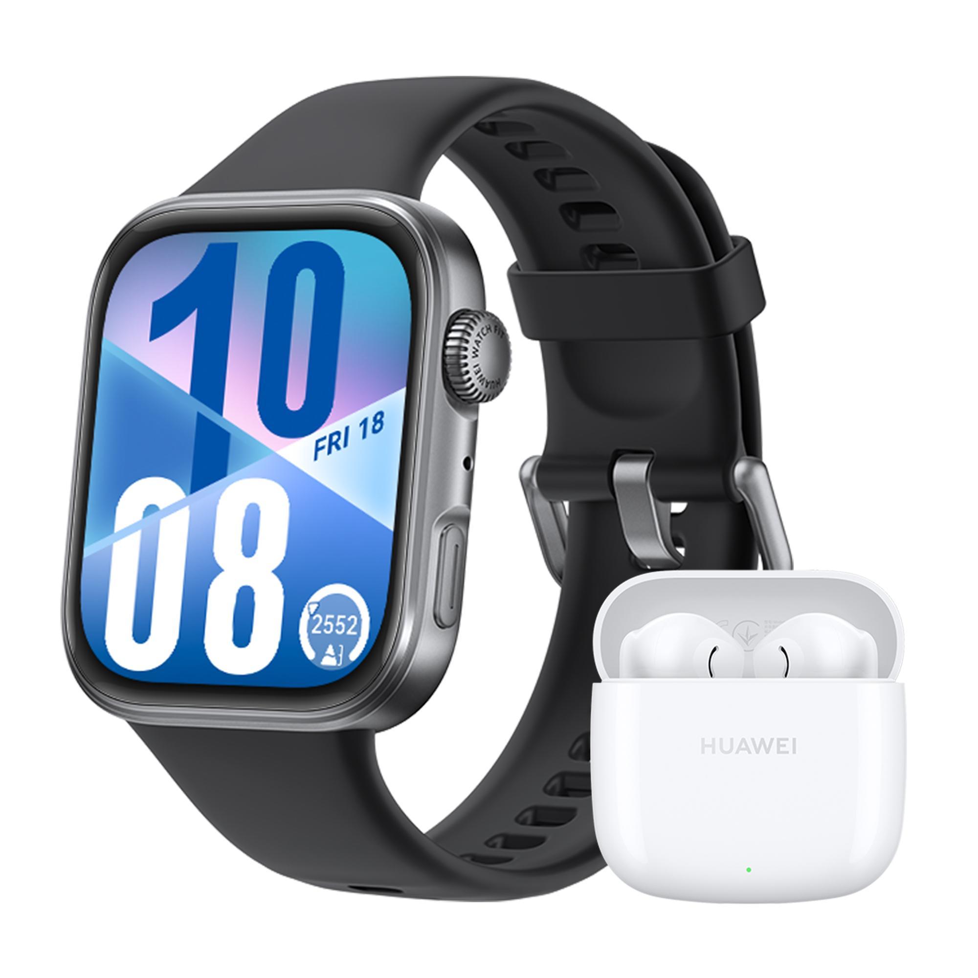 Watch Fit 4, schwarzes Gehäuse mit schwarzem Fluorelastomer-Armband + FreeBuds SE 2