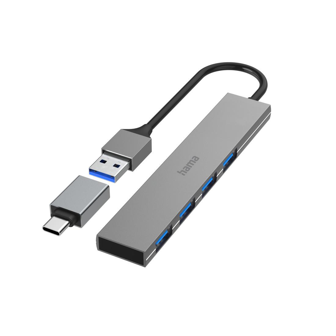 USB-Hub, 4 Ports, USB 3.2 Gen1, 5 Gbit/s, Ultra Slim, inkl. USB-C-Adapter (00200141)