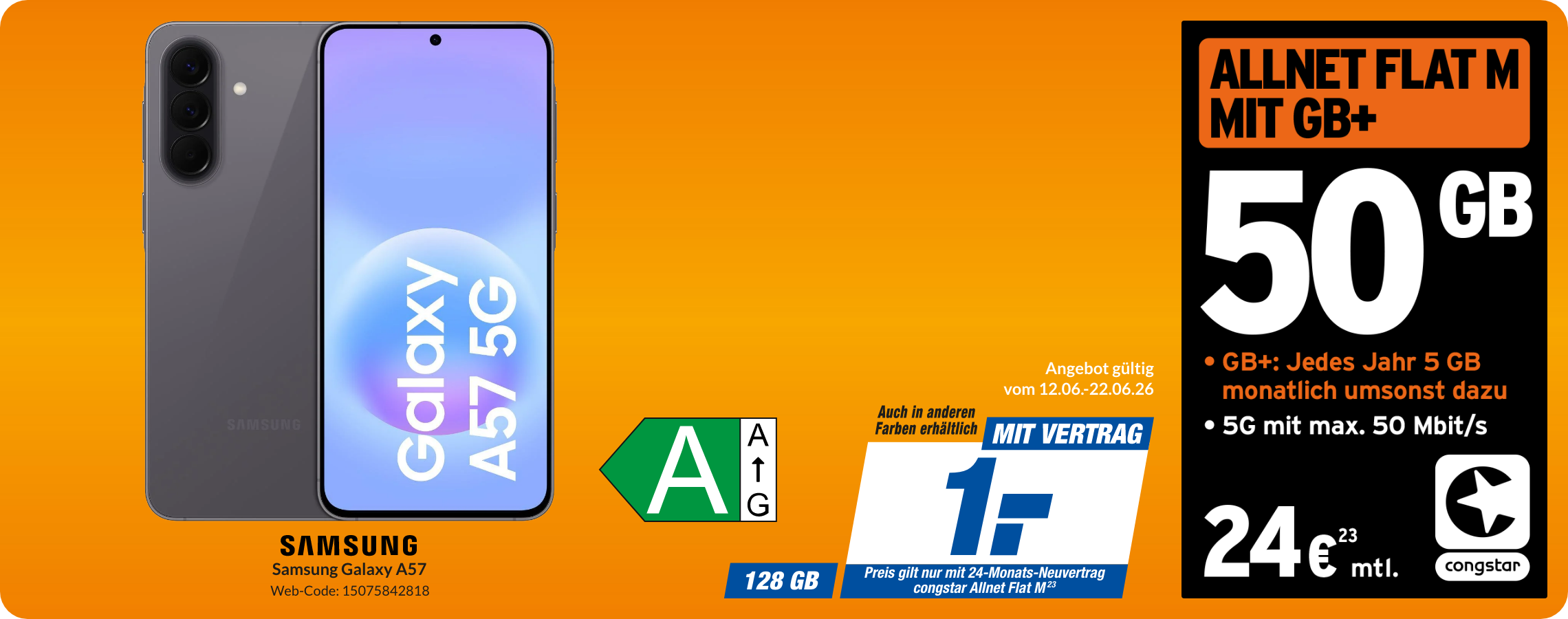 Samsung A57 mit Allnet Flat M für 1€!