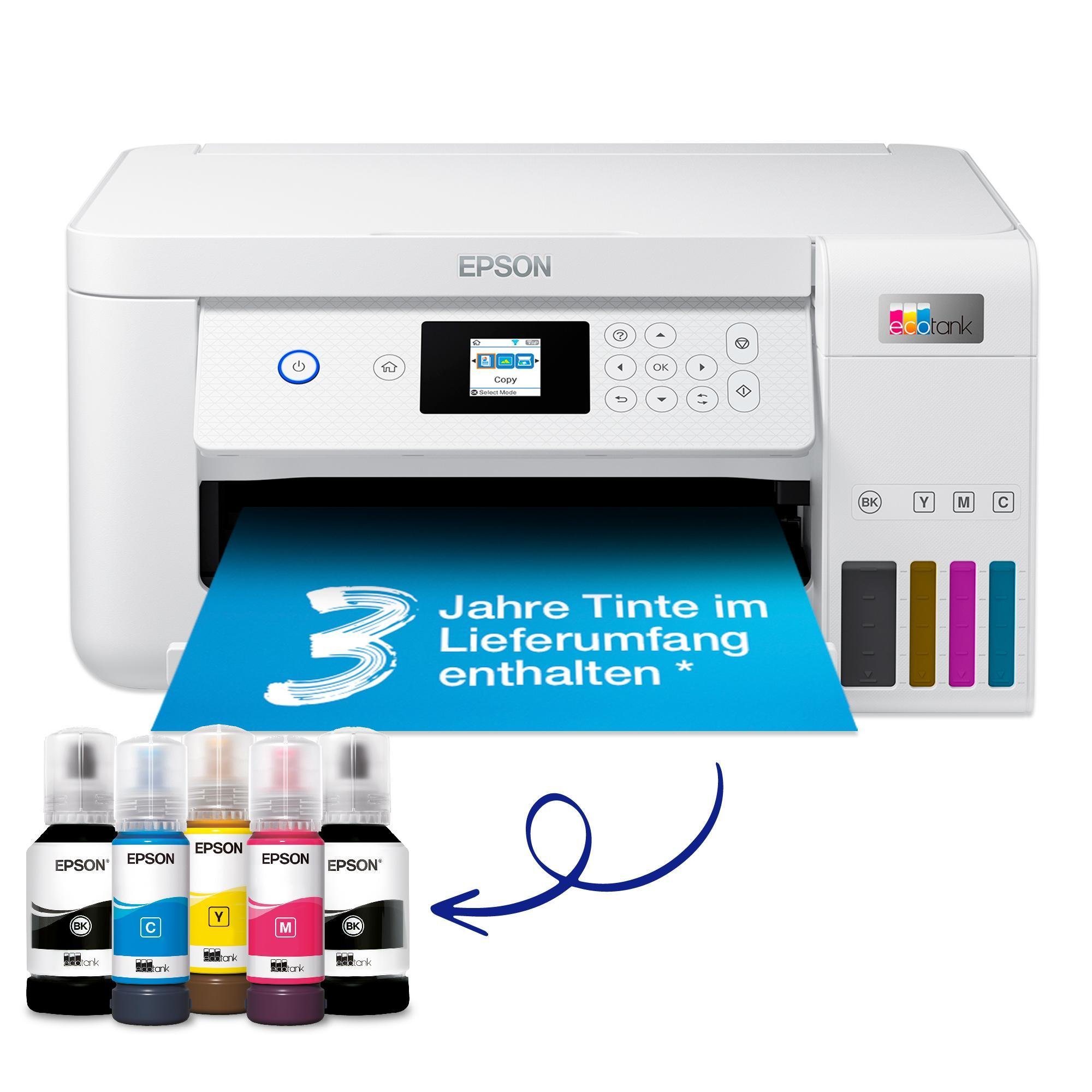 EcoTank ET-2856 A4-Multifunktions-Wi-Fi-Tintentankdrucker mit Tinte für bis zu 3 Jahre, Weiß