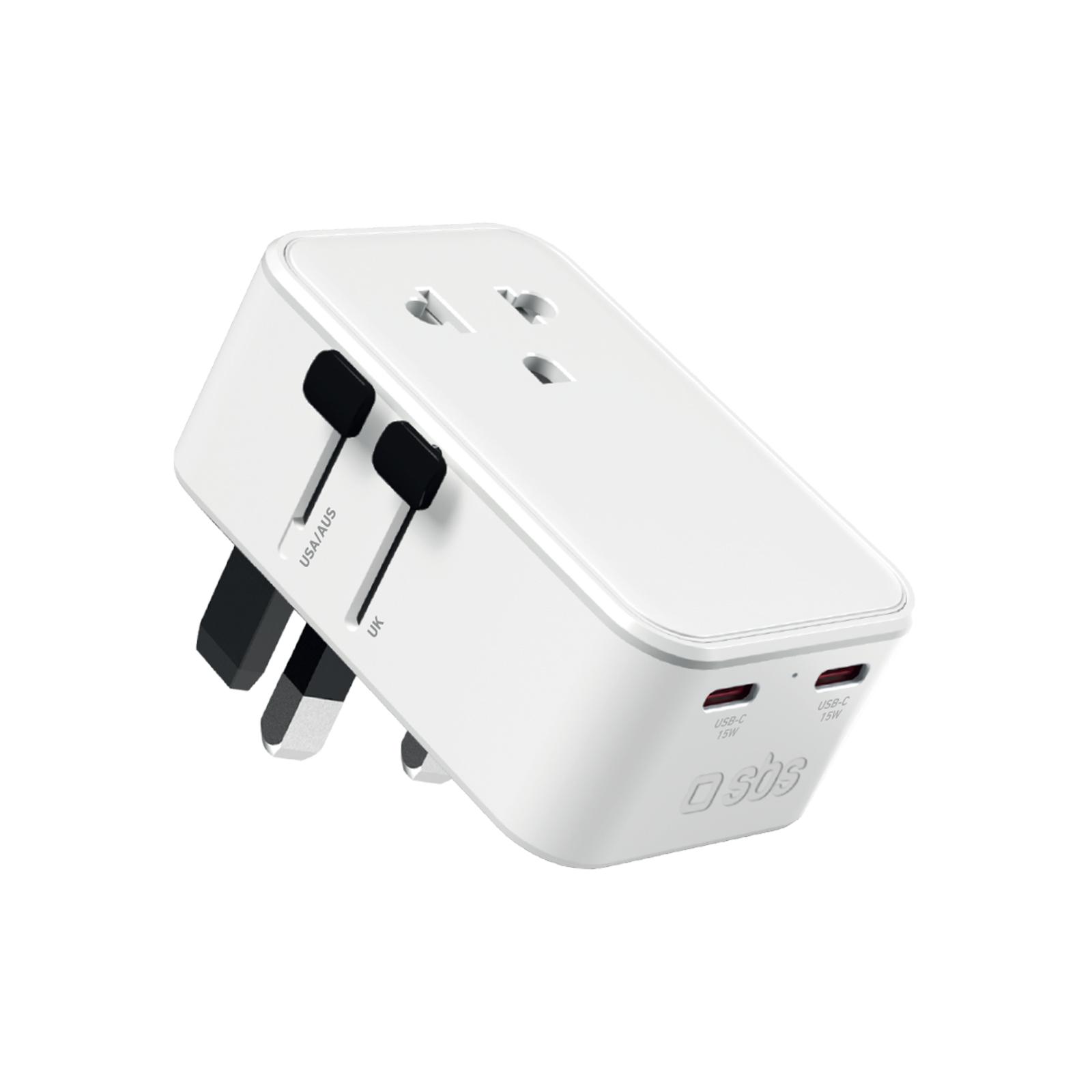 Universeller Reiseadapter Slim, 15 W, mit 2 USB-C-Anschlüssen und 1 USB-A-Anschluss