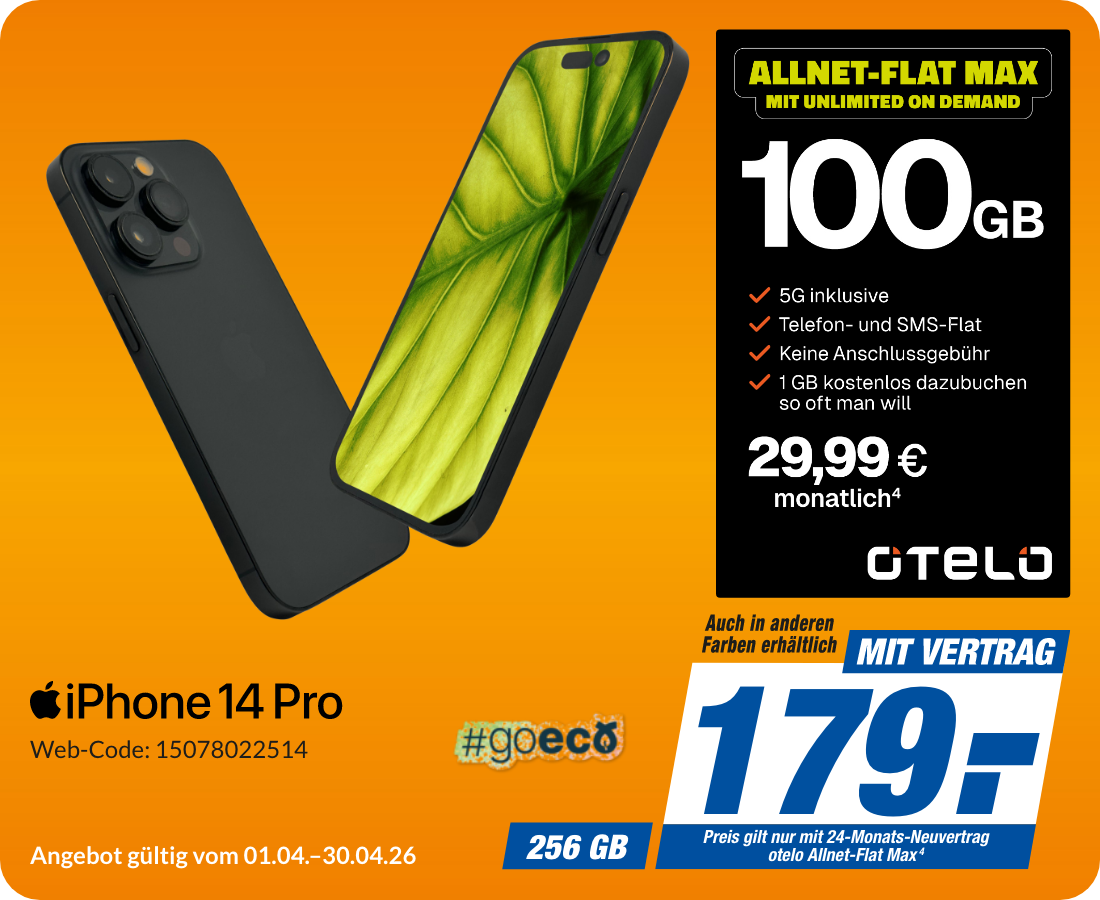Apple iPhone 14 Pro mit Allnet Flat Classic Max für 179€!