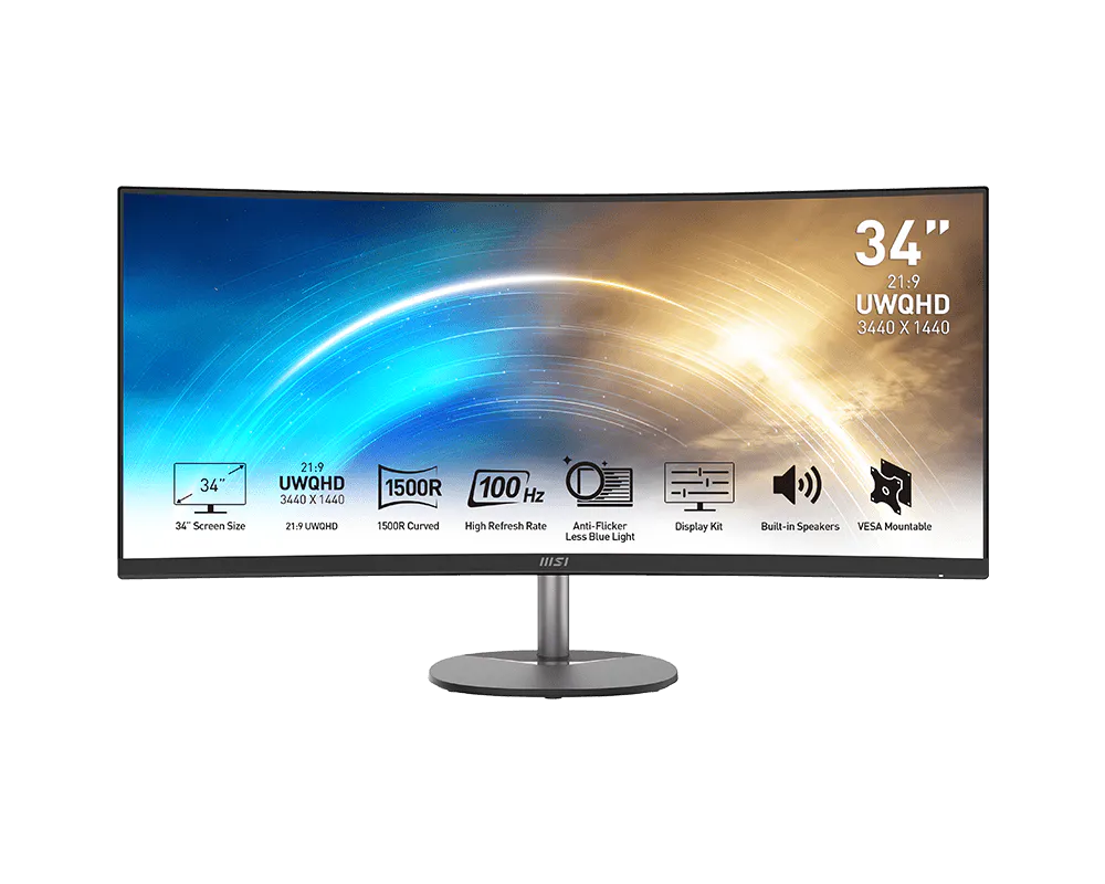 PRO MP341CQDE, Schwarz, 34 Zoll, Curved, UWQHD, VA, 100 Hz, 1 ms