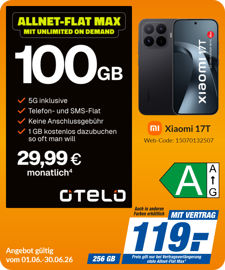 Xiaomi 17T mit Allnet-Flat Max für 119€!