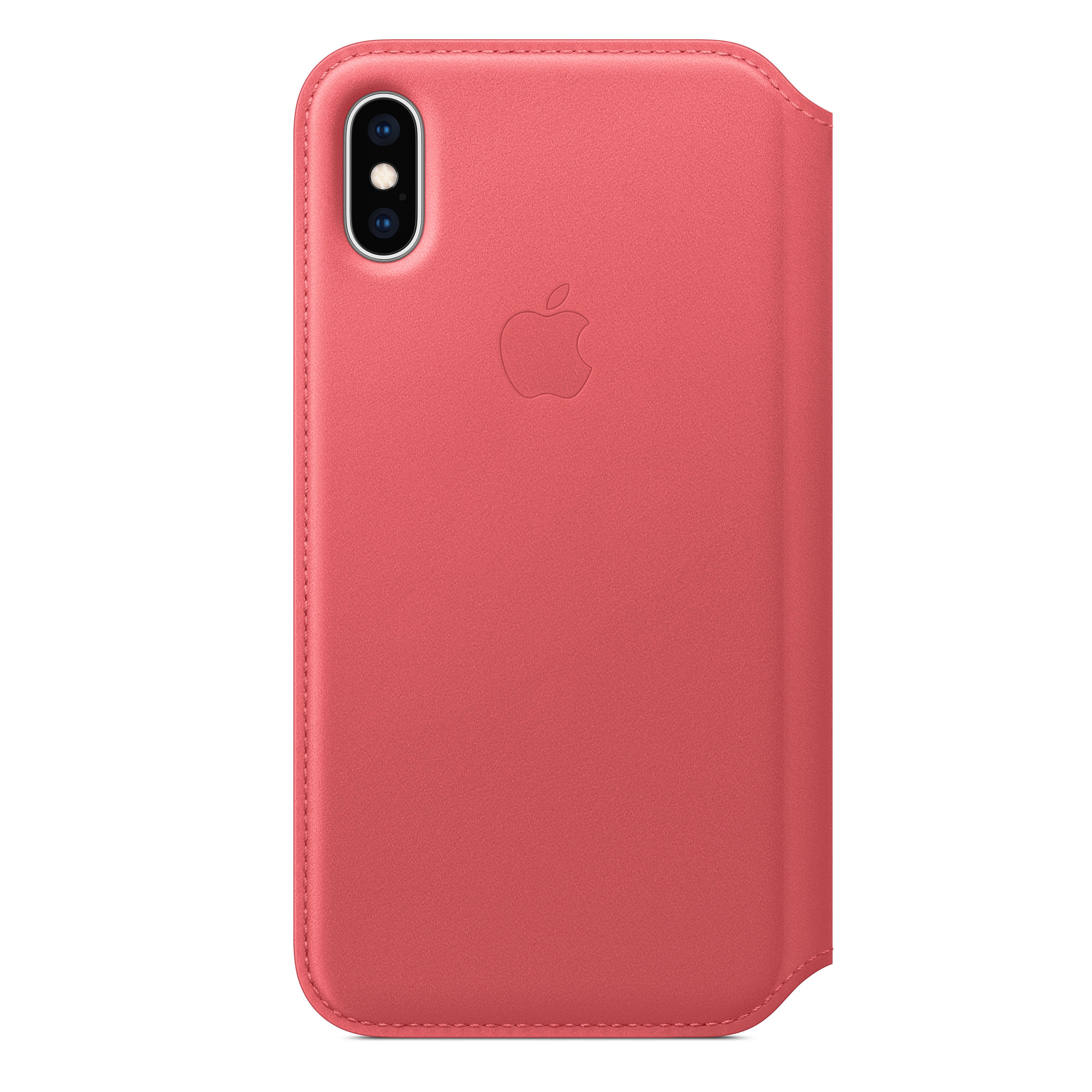iPhone Xs Leder Folio – Pfingstrosenpink Handyhülle