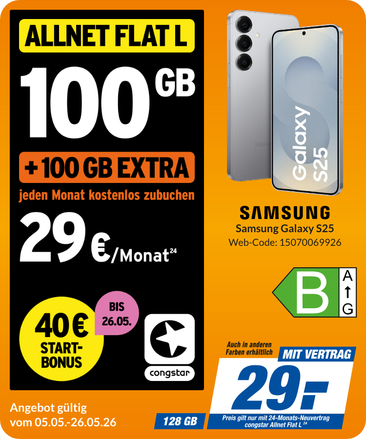 Samsung S25 mit Allnet Flat L für 29€!