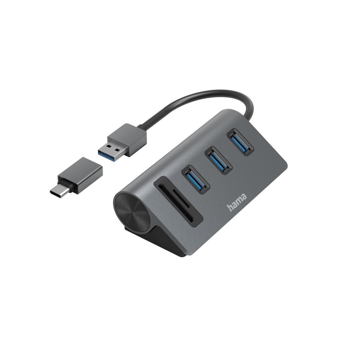USB-Hub/Kartenleser, 5 Ports, 3x USB-A, SD, microSD, inkl. USB-C-Adapter (00200140)