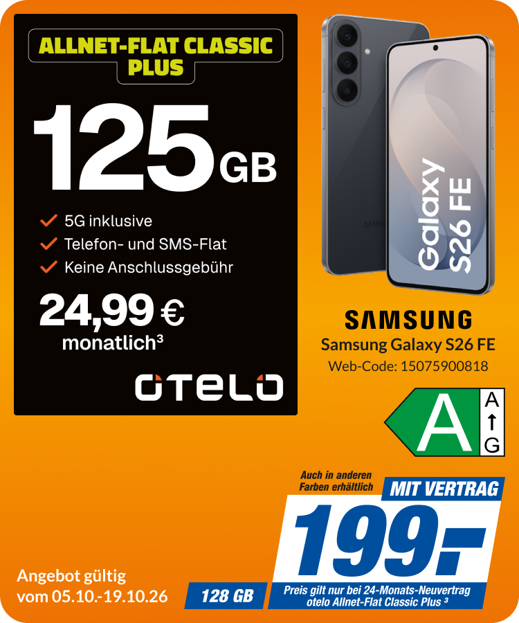 Samsung Galaxy S26 FE mit Allnet Flat Classic Plus für 199€!