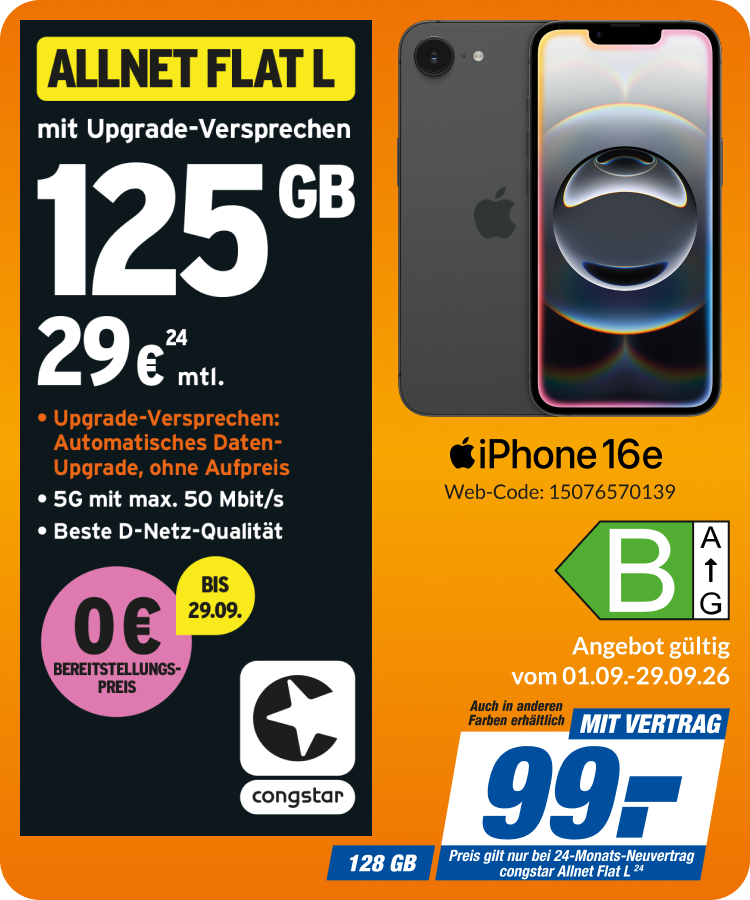 iPhone 16e mit Allnet Flat L für 99€!