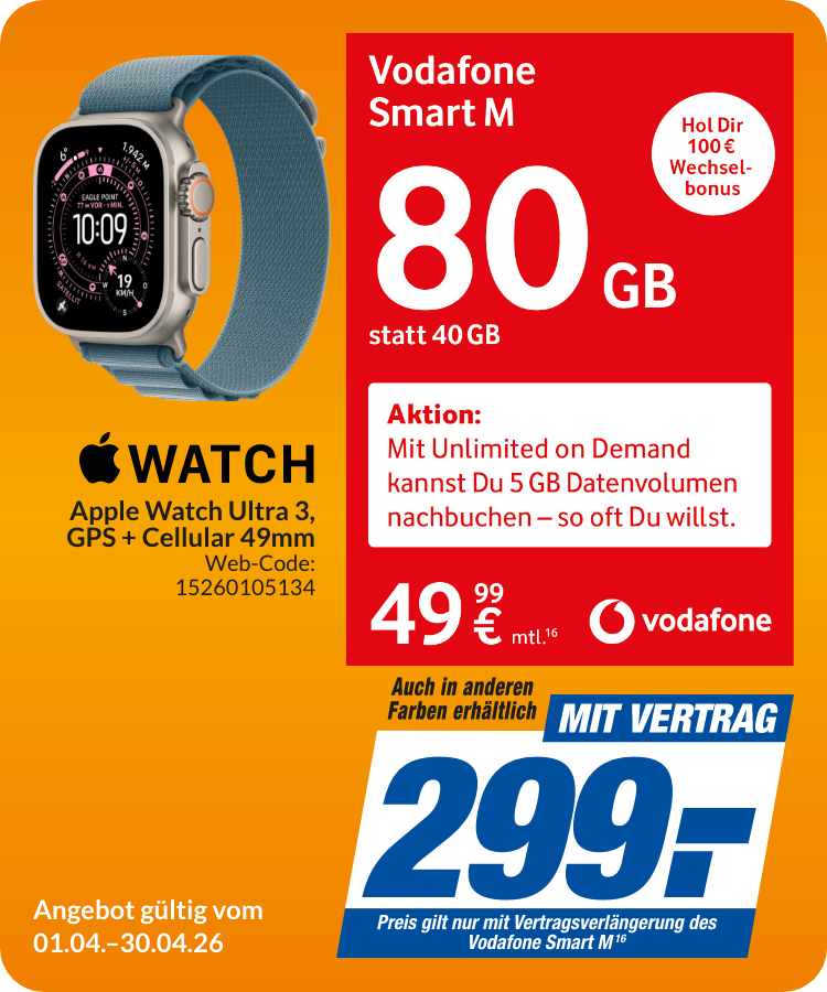 Apple Watch Ultra 3 mit Smart M für 299€!