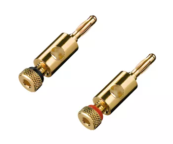 Bananenstecker-Set, 4mm, Vergoldet, Schraubanschluss, 2 Stück, Farbring Rot & Schwarz