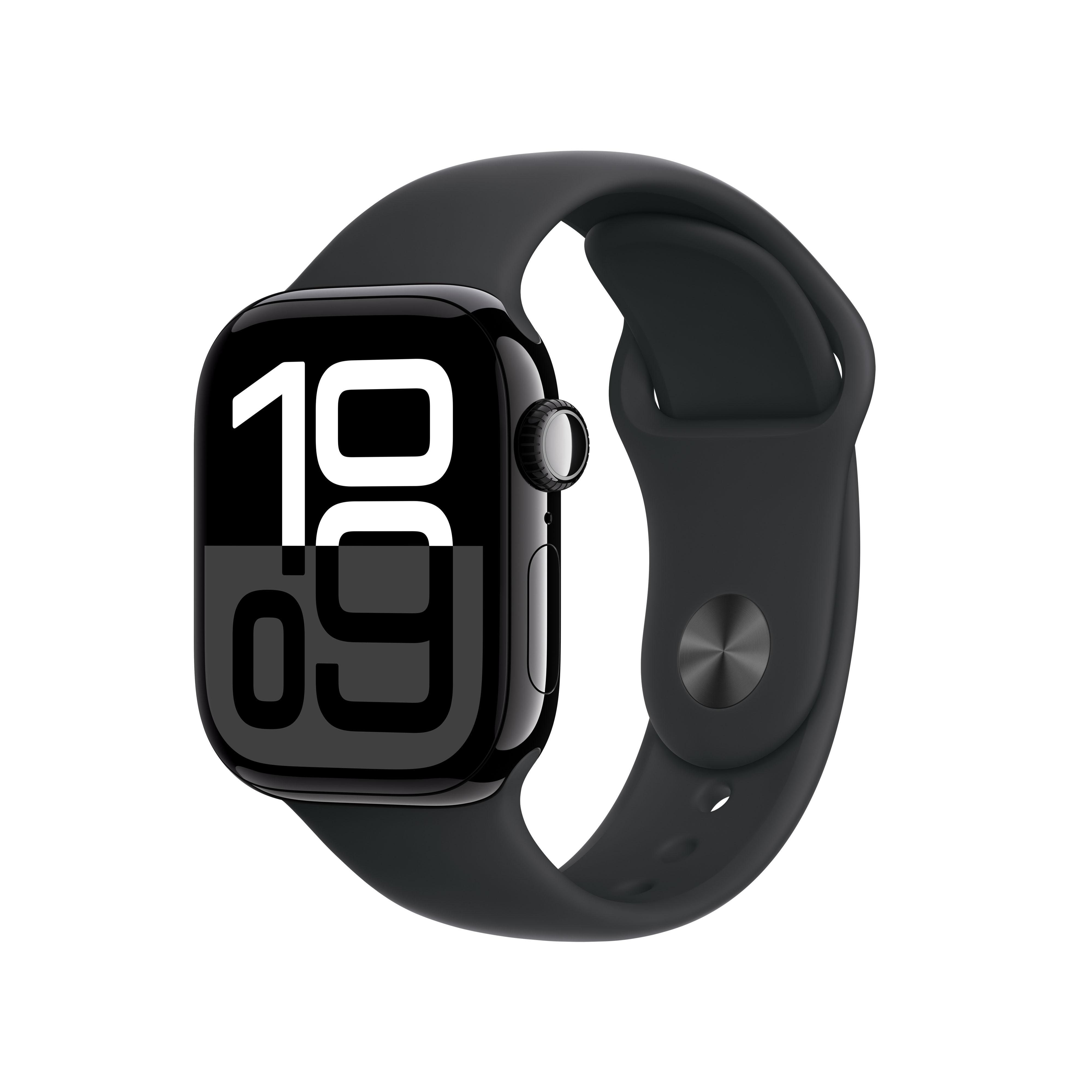 Watch Series 10 GPS, 42 mm Aluminiumgehäuse Diamantschwarz, Sportarmband Schwarz - S/M