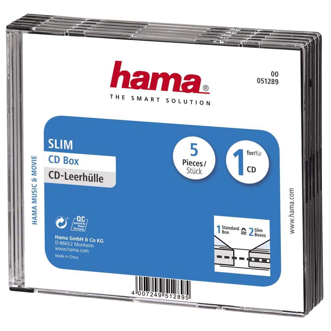 CD-Leerhülle Slim, 5er-Pack, Transparent/Schwarz (00051289)