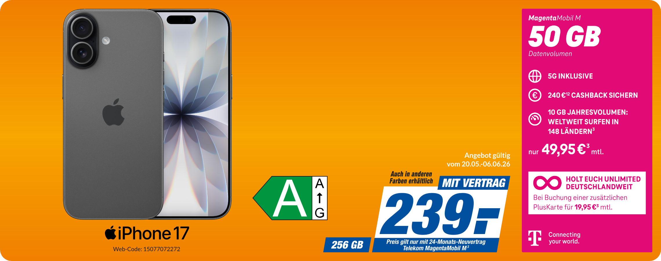 Apple iPhone 17 mit Magenta Mobil M für 239€!