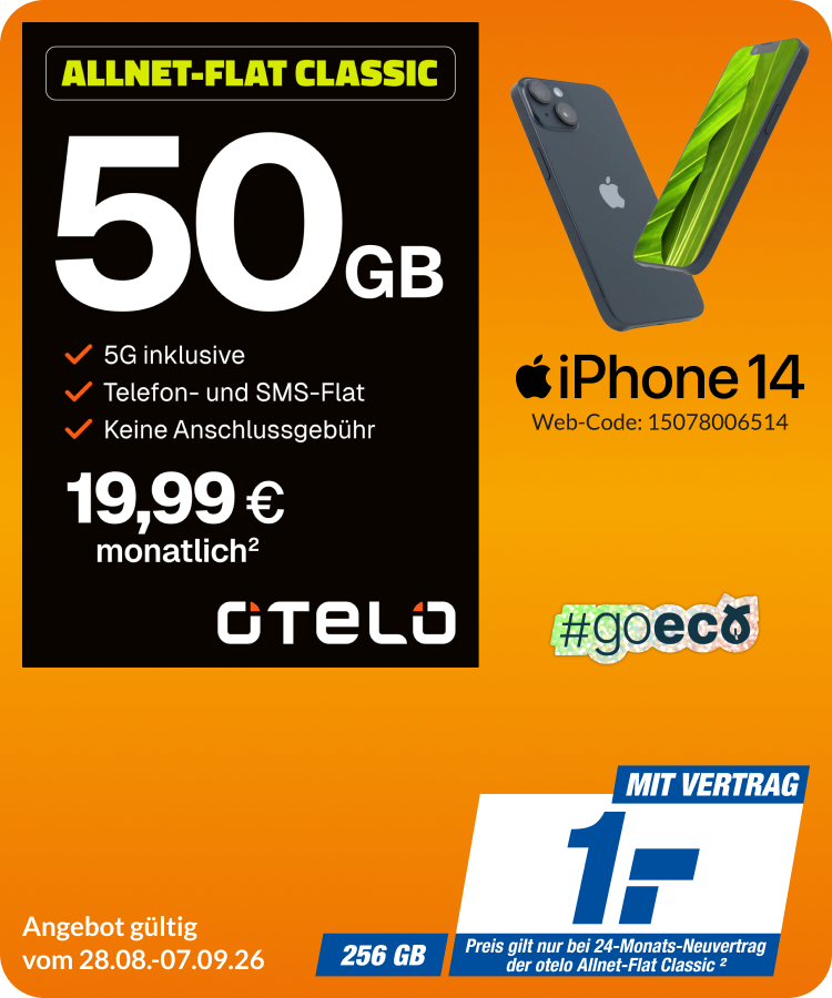 iPhone 14 mit Allnet Flat Classic für 1€!