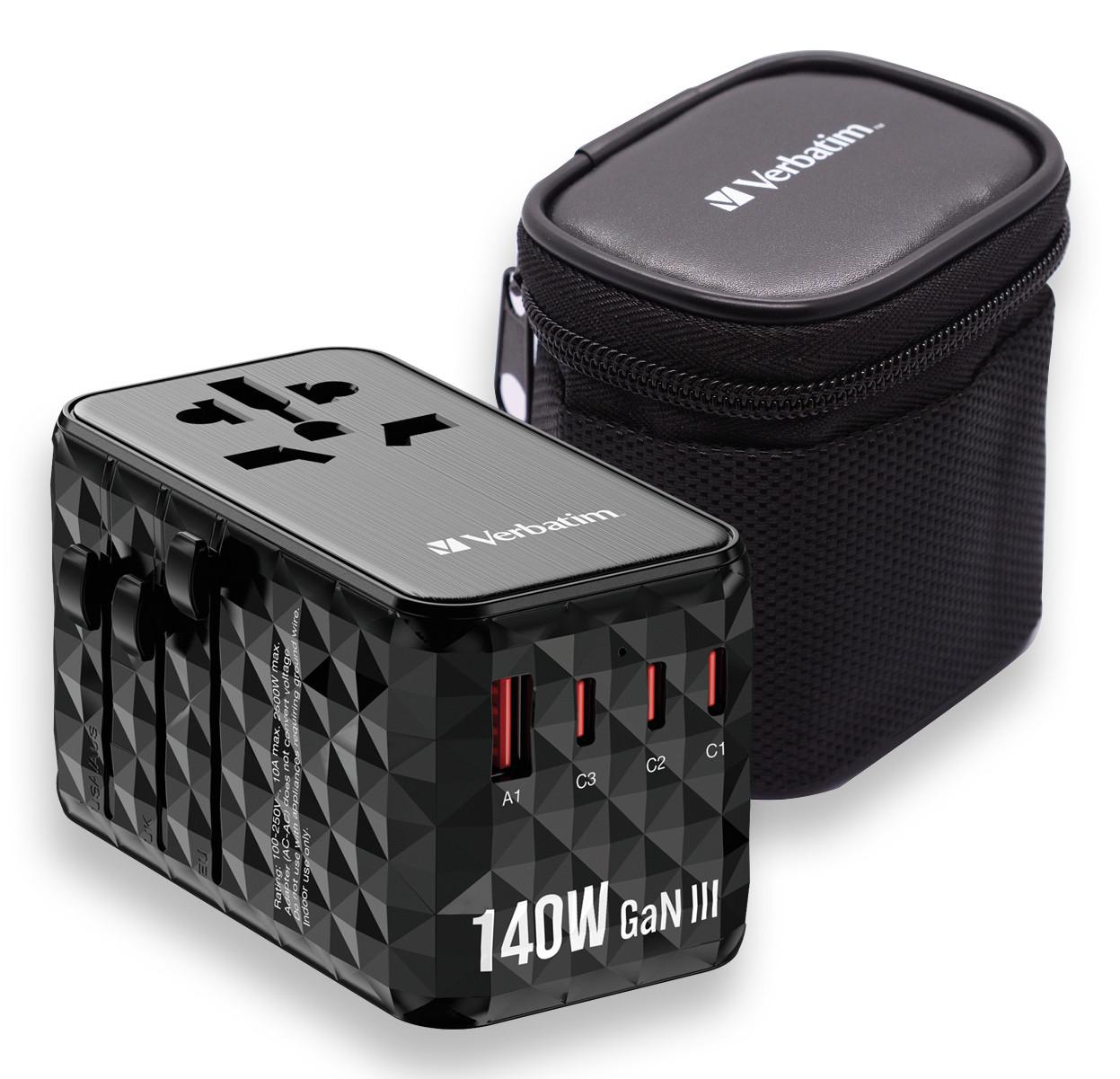 GaN III-Universal-Reiseadapter 140W, Schwarz