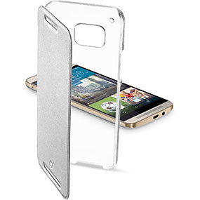 transparentes Backcover mit Klappe + Kartenfach für HTC One M9, silber