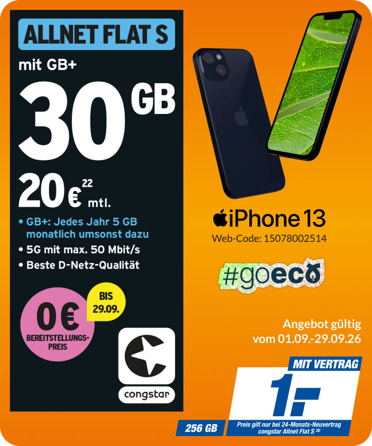 iPhone 13 mit Allnet Flat S für 1€!