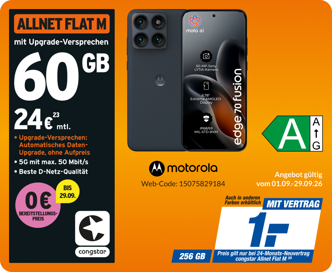 Motorola edge 70 Fusion mit Allnet Flat M für 1€!