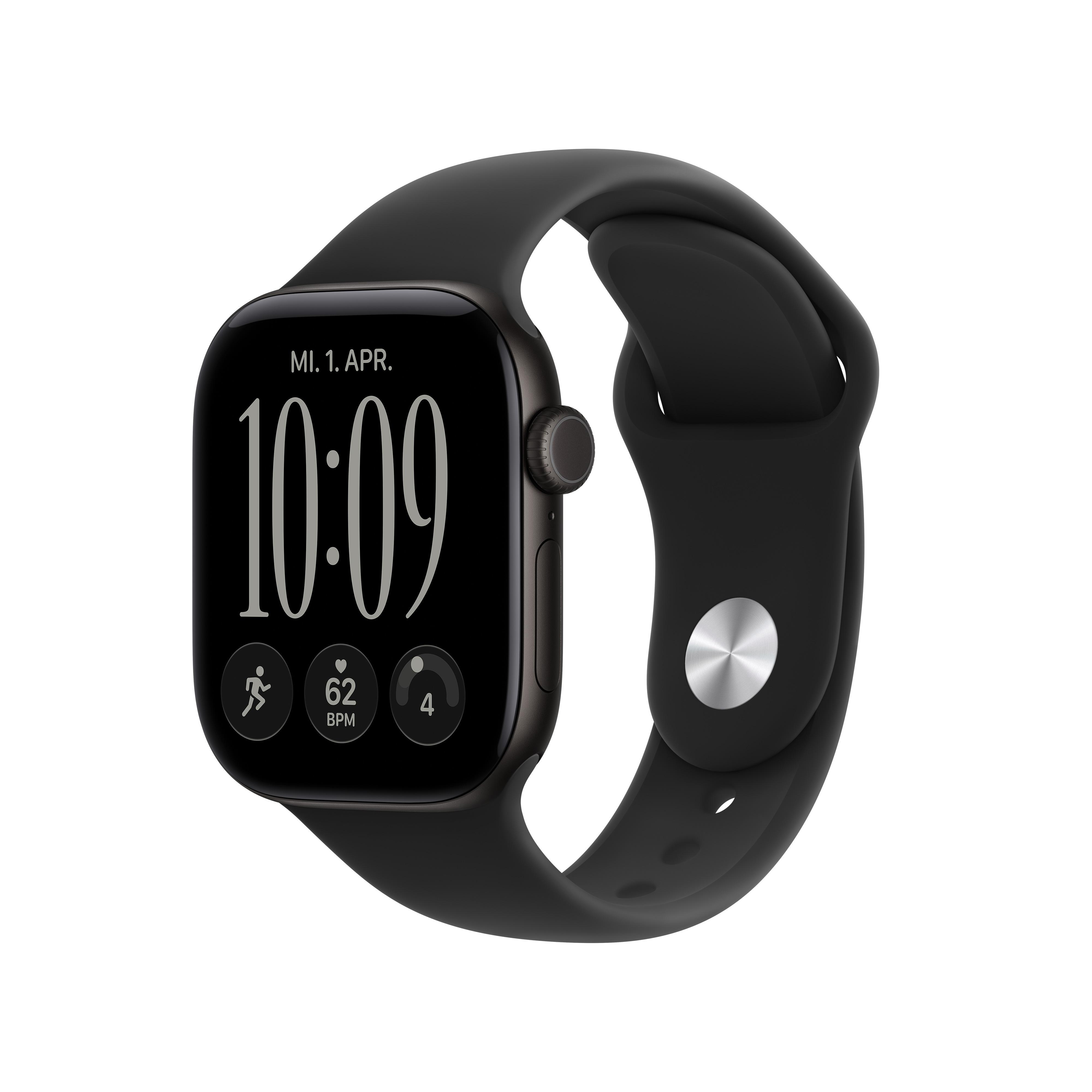 Watch Series 12, GPS, 46mm, Schwarz Aluminiumgehäuse mit schwarzem Sportband - S/M Smartwatch