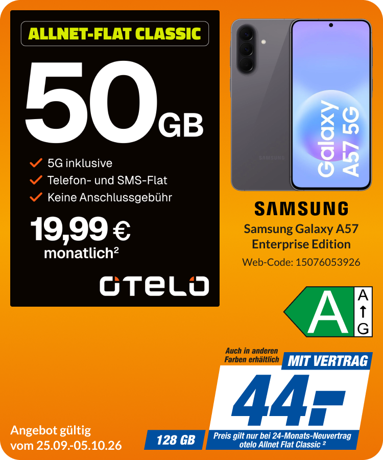 Samsung A57 mit Allnet Flat Classic für 44€!