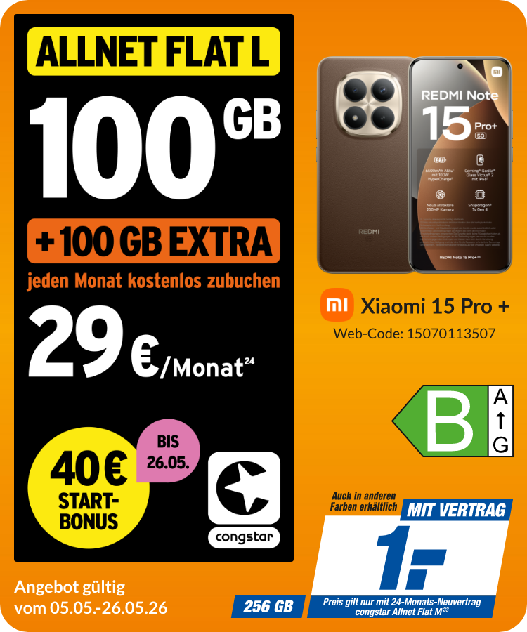 Redmi Note 15 Pro+ mit Allnet Flat M für 1€!