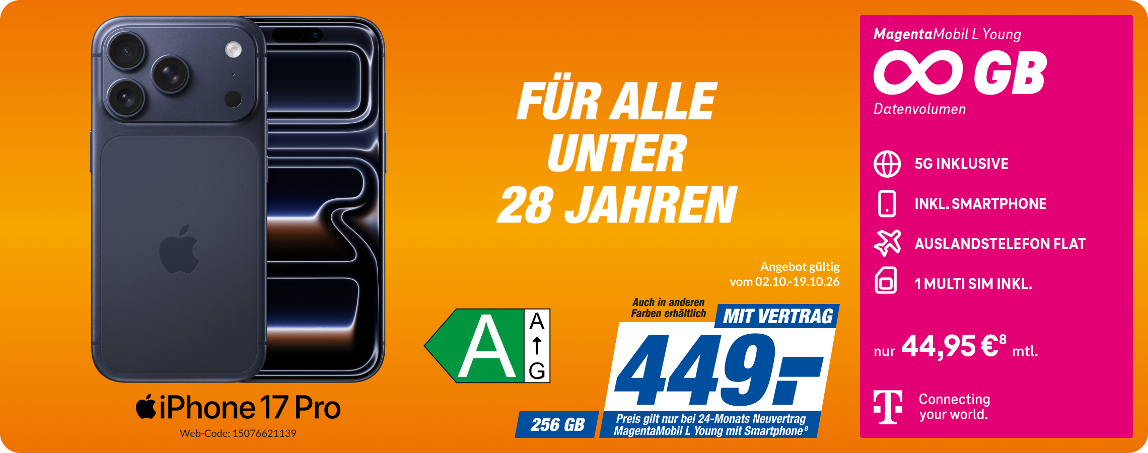 iPhone 17 Pro mit Magenta Mobil L Young für 449€!