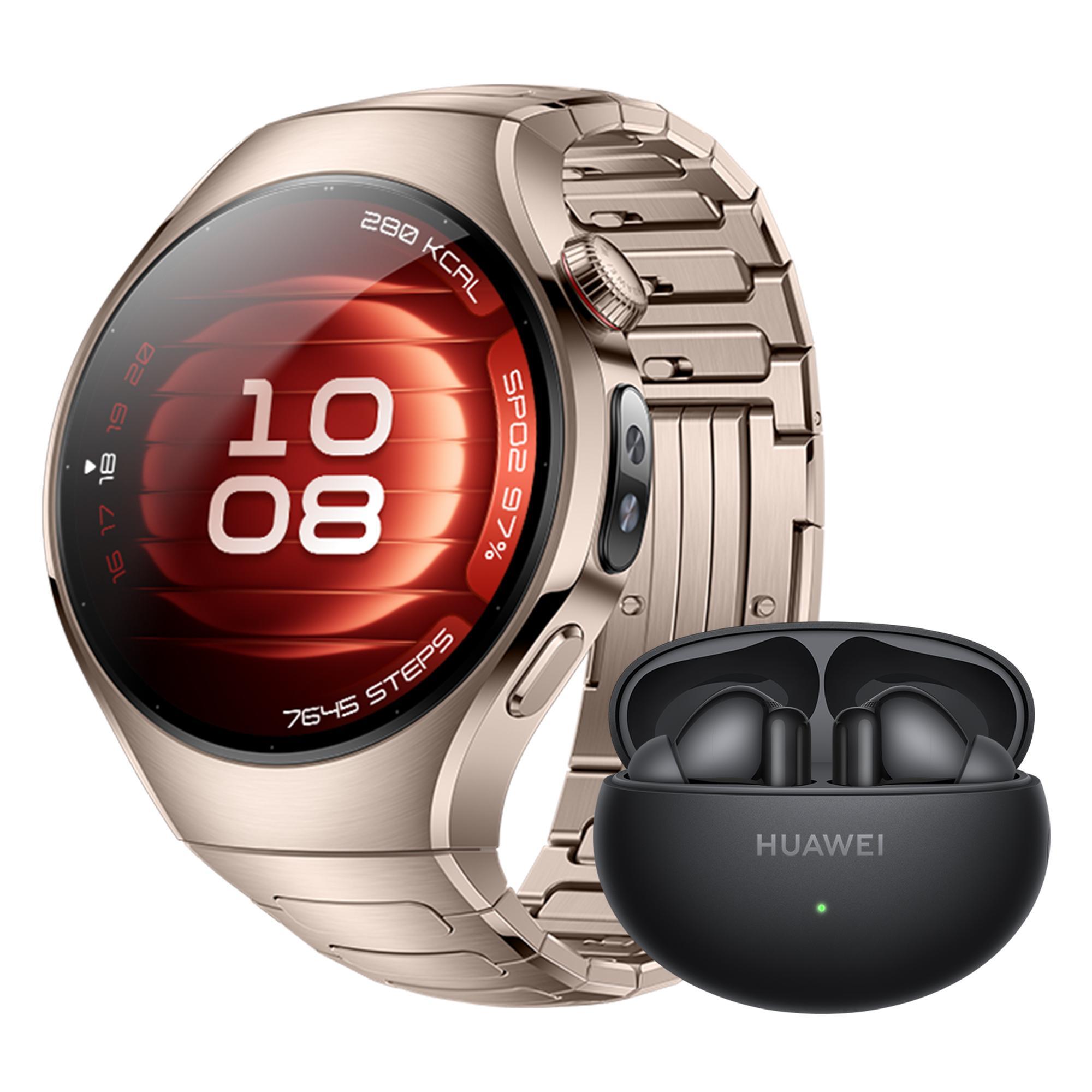 Watch 5, 42 mm, Sandgoldenes 904L Edelstahlgehäuse mit sandgold Titanarmband + FreeBuds 6i