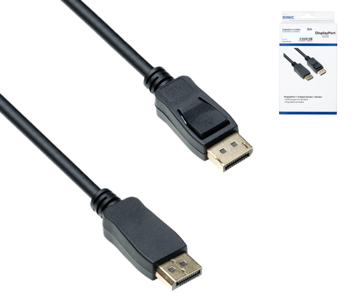 DisplayPort 1.4 Kabel, 2 m, 8K/60Hz, 32,4 GBpS, Schwarz