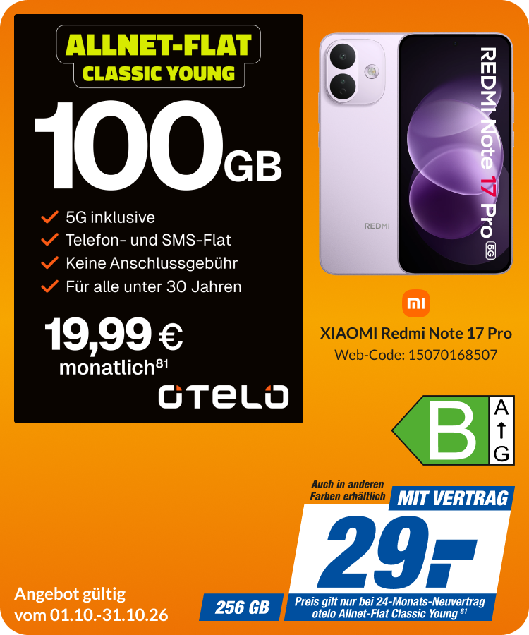 Xiaomi Redmi Note 17 Pro mit Allnet Flat Classic Young für 29€!