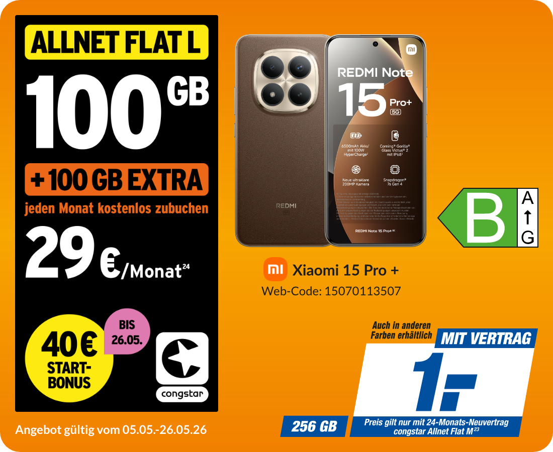 Redmi Note 15 Pro+ mit Allnet Flat M für 1€!