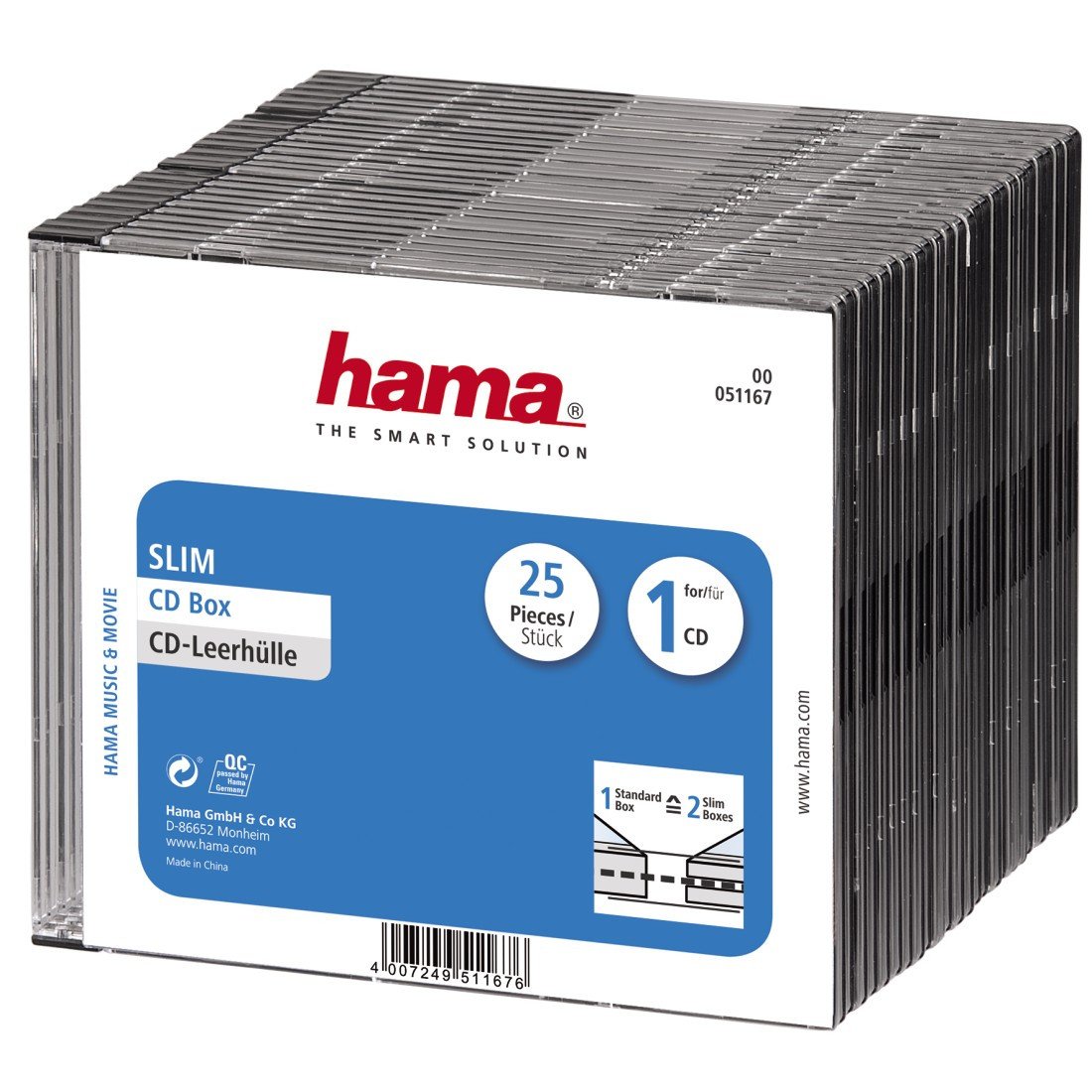 CD-Leerhülle Slim, 25er-Pack, Transparent/Schwarz (00051167)