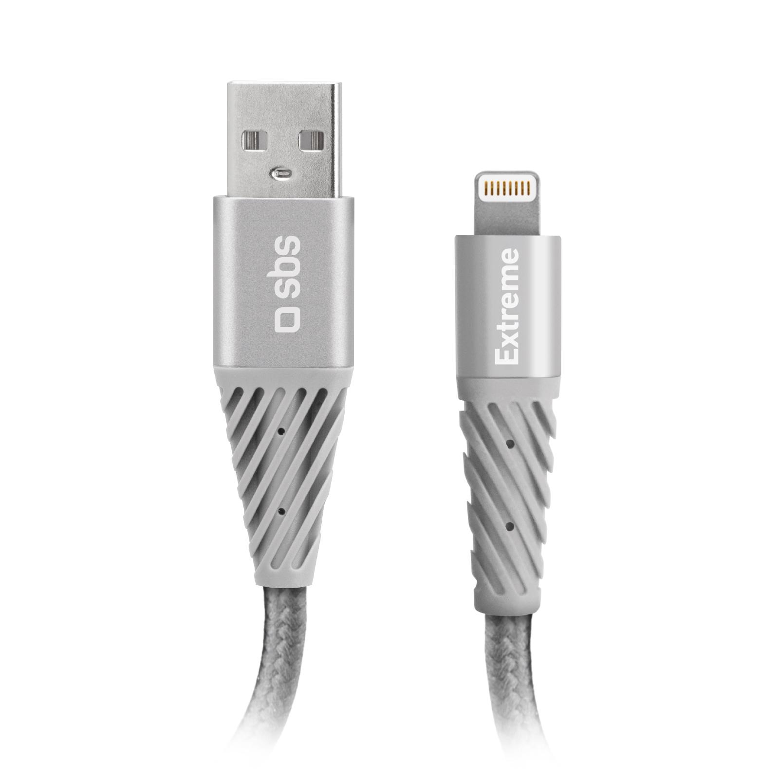 Aramidfaserkabel, USB-A auf Lightning, 1,5 m, Silber