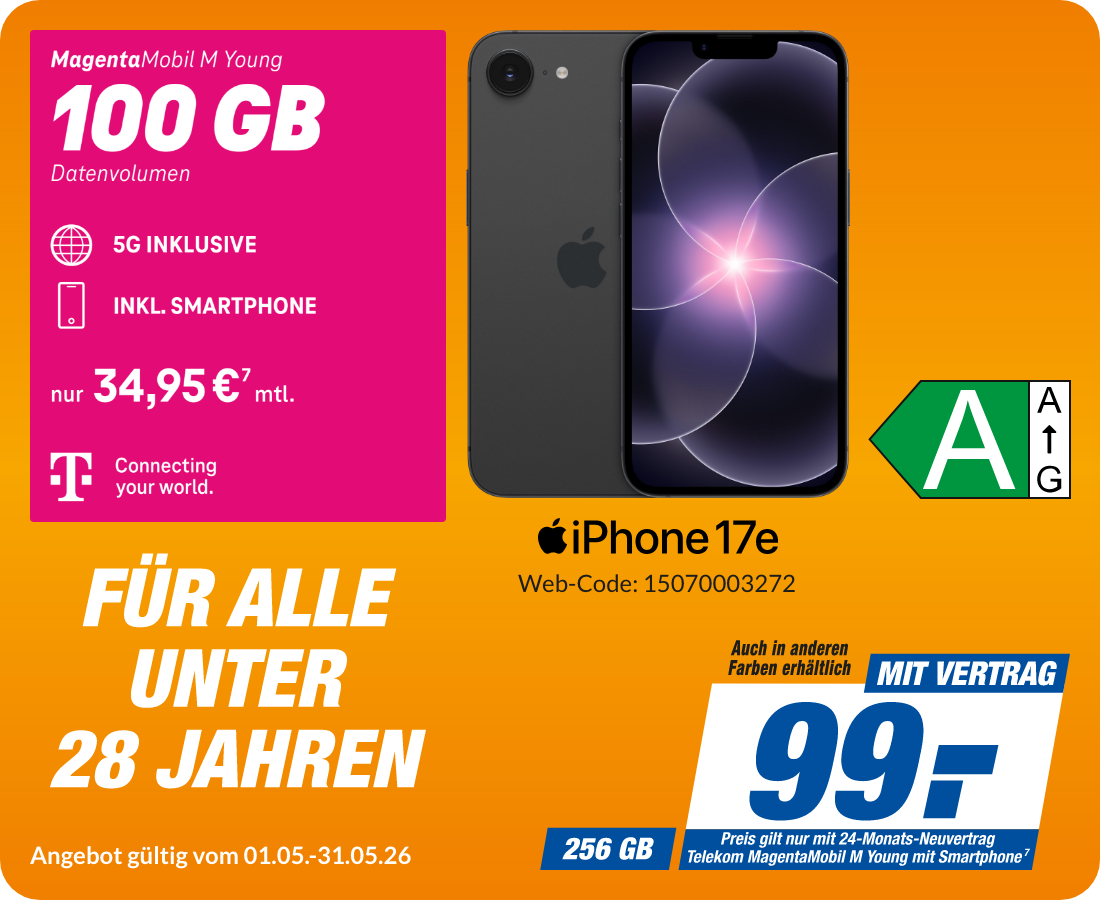 Apple iPhone 17e mit Magenta Mobil M Young für 99€!