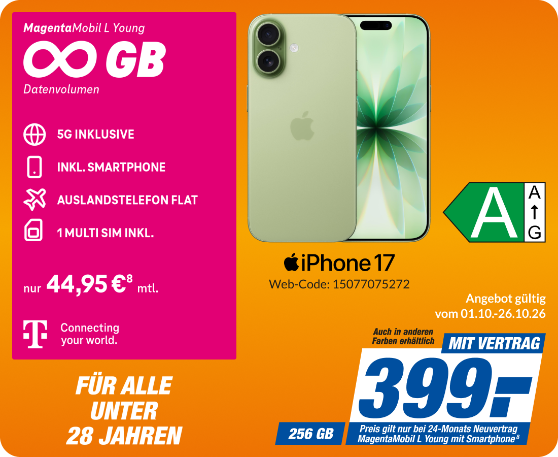 iPhone 17 mit Magenta Mobil L Young für 399€!