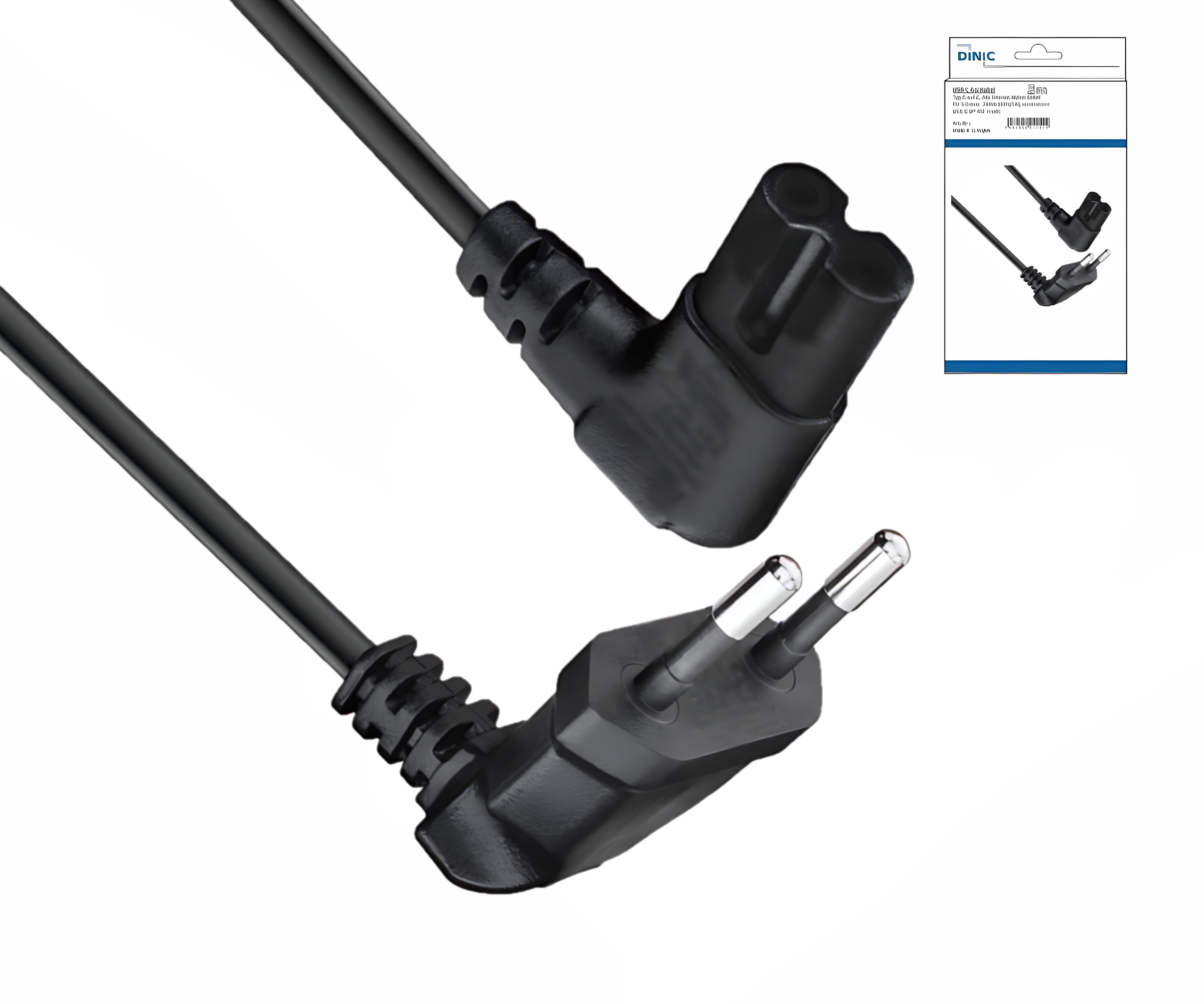 Netzkabel Eurostecker gewinkelt, beide Stecker gewinkelt für z.B. TV Geräte, schwarz, DINIC Box mit