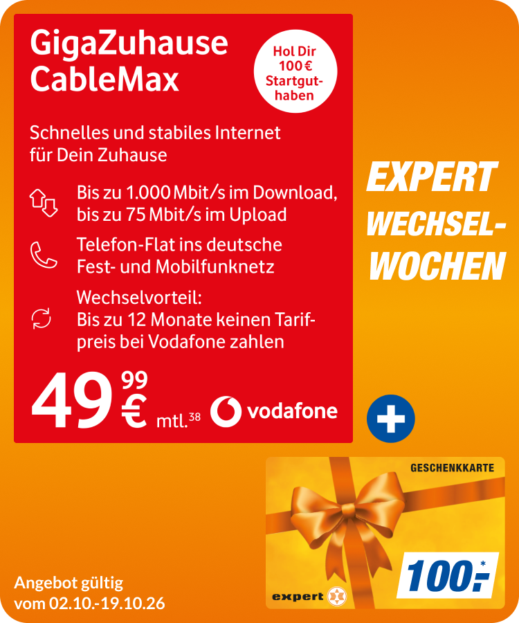 GigaZuhause BV CableMax 1000/75 mit 100€ expert Gutschein!