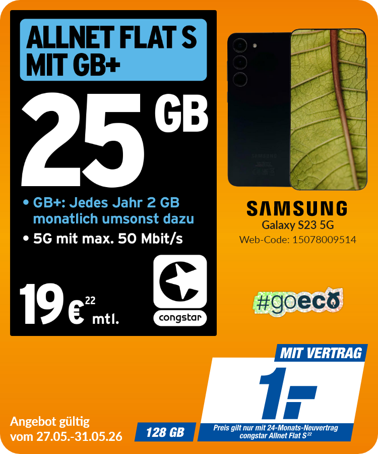 Samsung A23 mit Allnet Flat S für 1€!