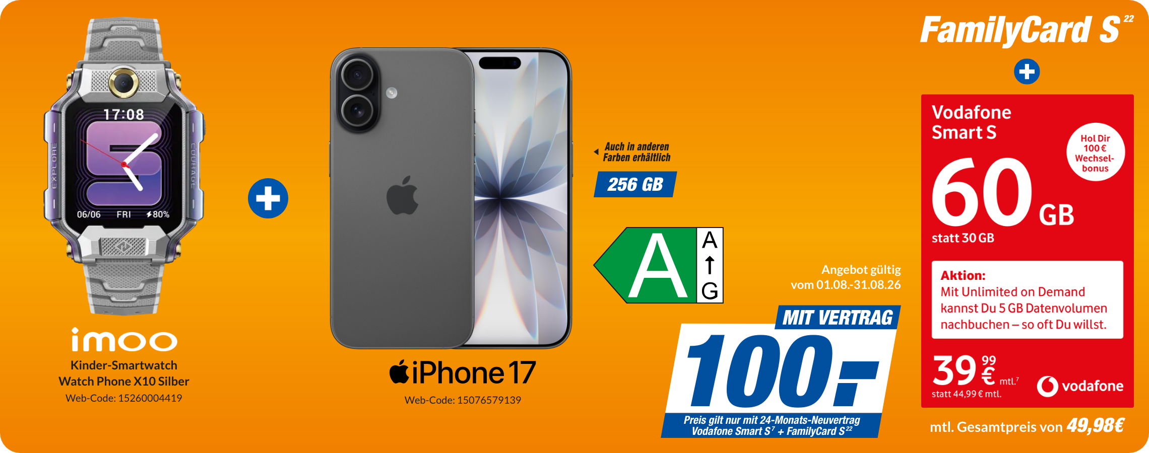 iPhone 17 + Imoo X10 mit Smart S + FamilyCard S für 100€!