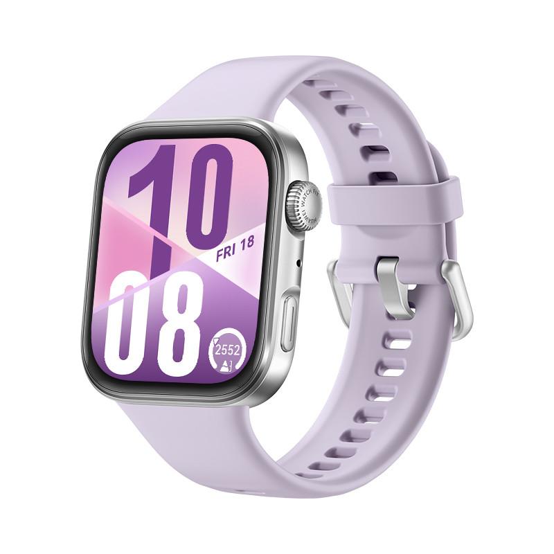 Watch Fit 4, silbernes Gehäuse mit violettem Fluorelastomer-Armband