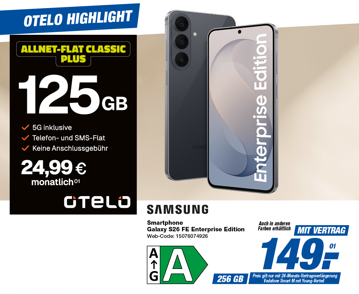 📱 Galaxy S26 FE Enterprise Edition – 125GB für alle unter 28 Jahren ✨