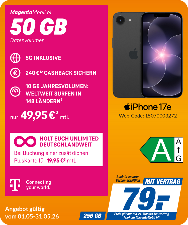 Apple iPhone 17e mit Magenta Mobil M für 79€!