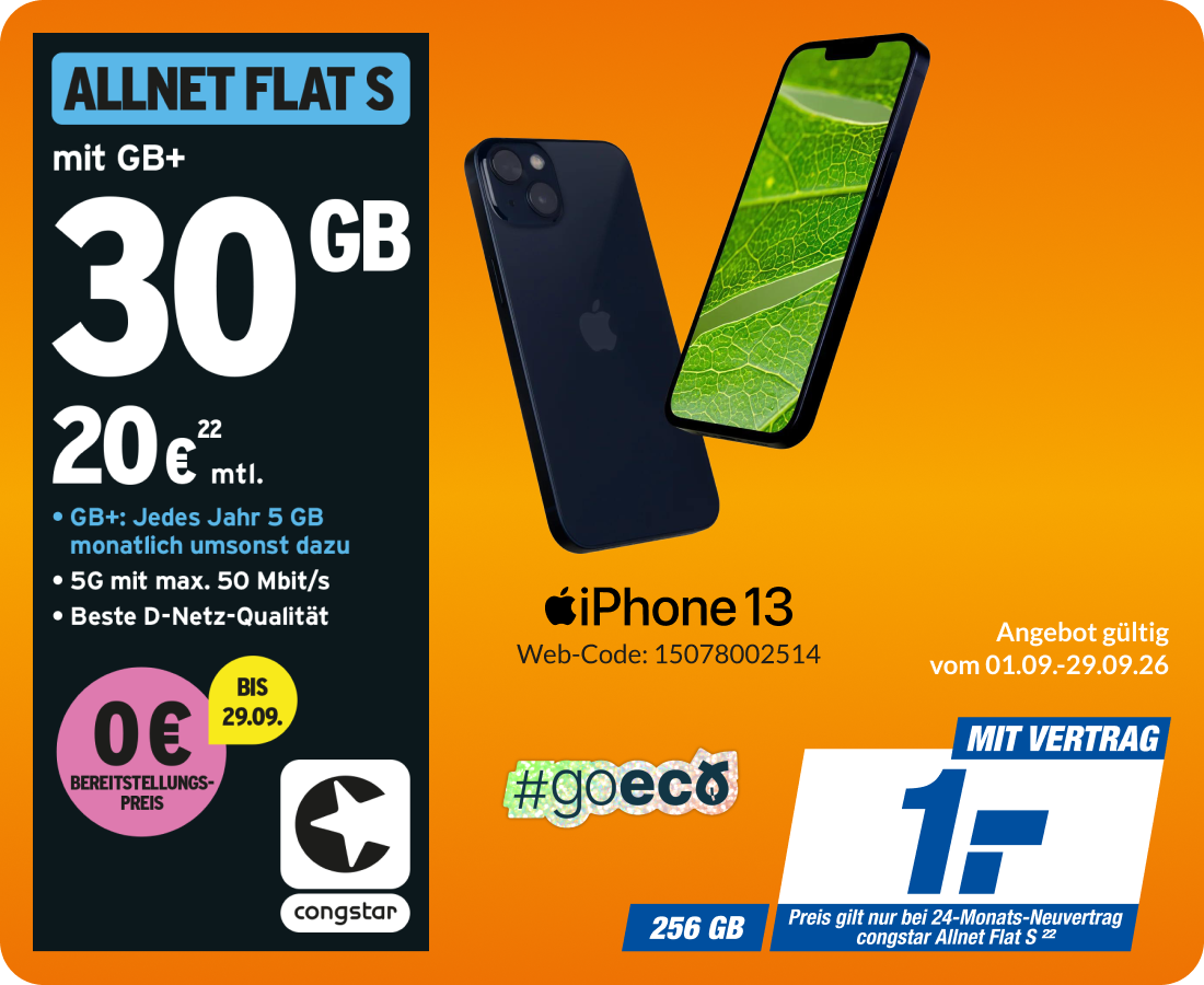 iPhone 13 mit Allnet Flat S für 1€!