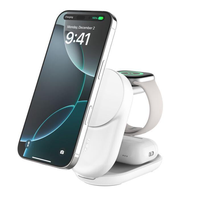 Faltbare magnetische 3-in-1-Ladestation mit Qi2 25W, Weiß