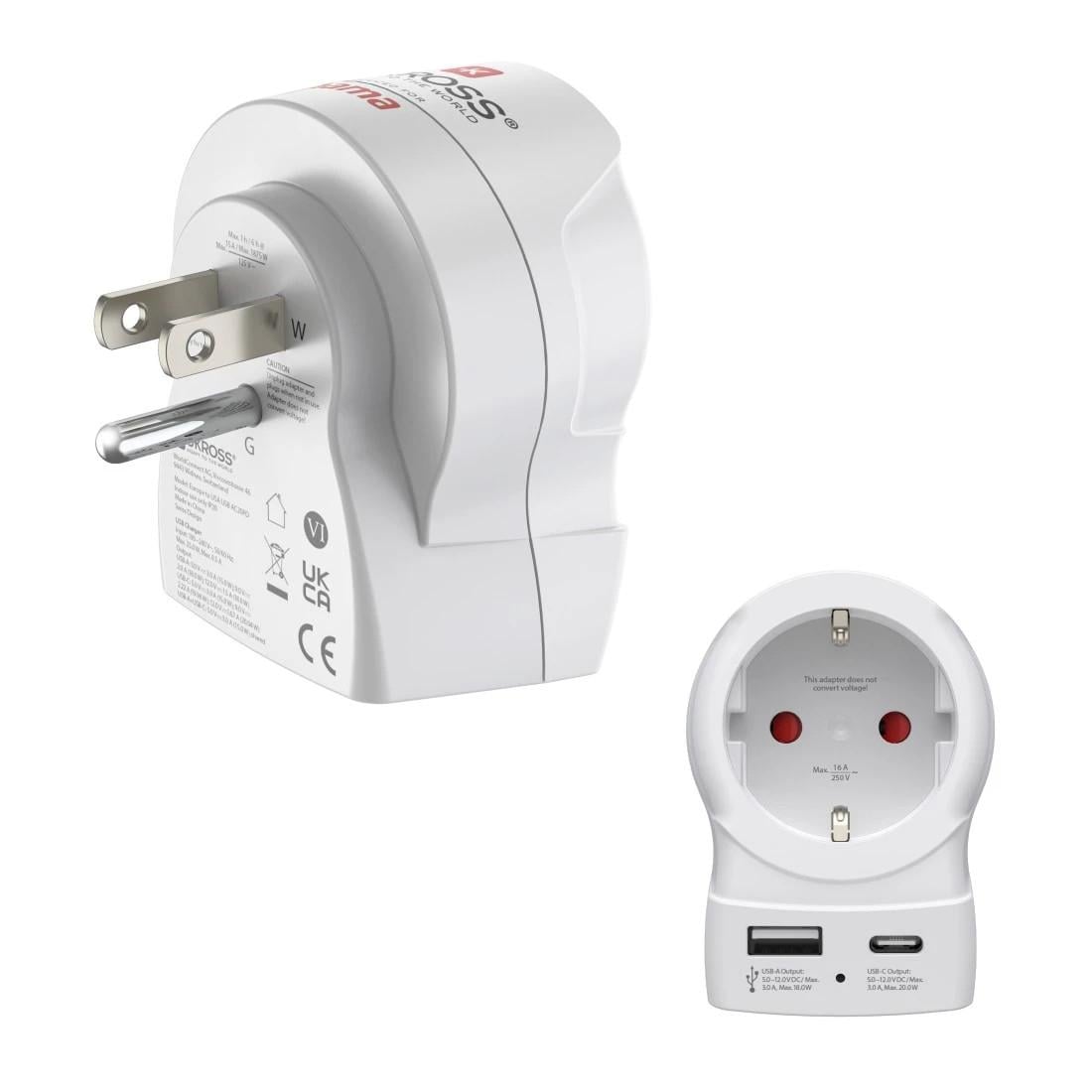Reiseadapter, "EU to US", 1x USB-A, 1x USB-C (PD), 20 W (00223479)