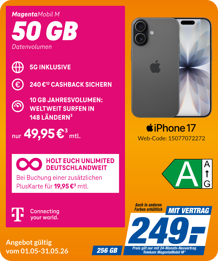 Apple iPhone 17 mit Magenta Mobil M für 249€!